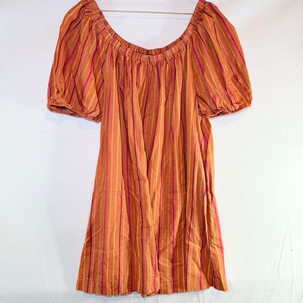 a.n.a A New Approach Orange Striped Boho Off Shoulder Puff Sleeve Mini Dress XL